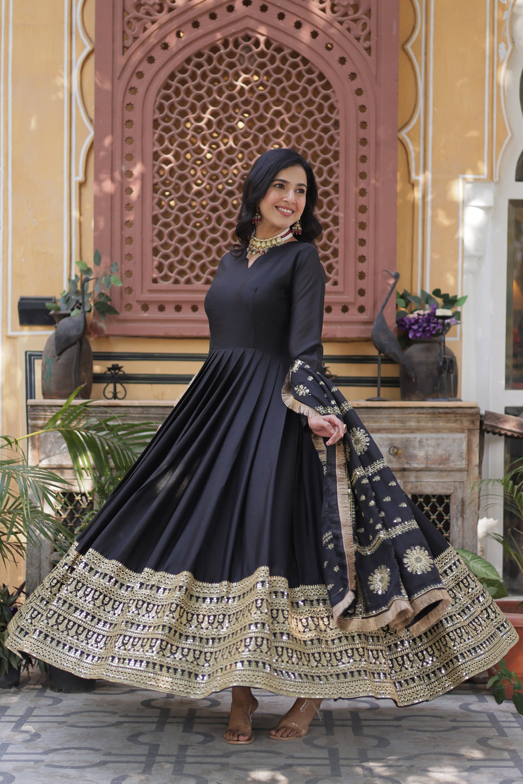 Black georgette embroidered Bhashvika designer Anarkali gown