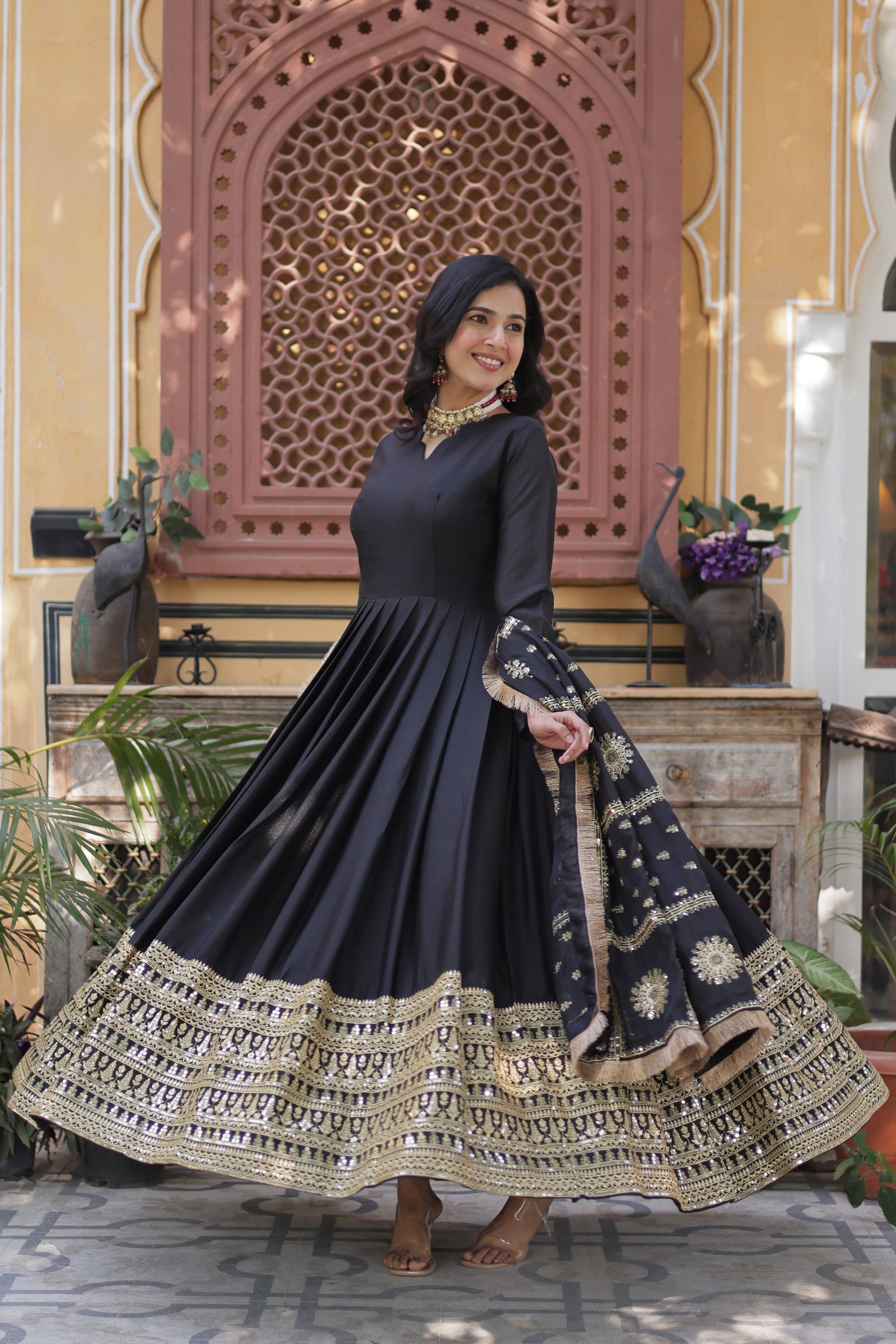 Black georgette embroidered Bhashvika designer Anarkali gown