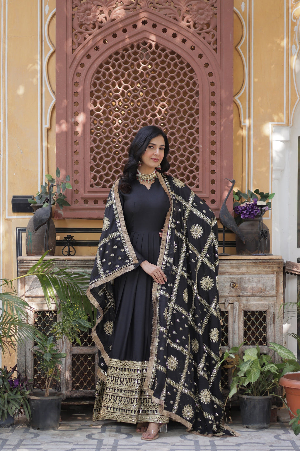 Black georgette embroidered Bhashvika designer Anarkali gown