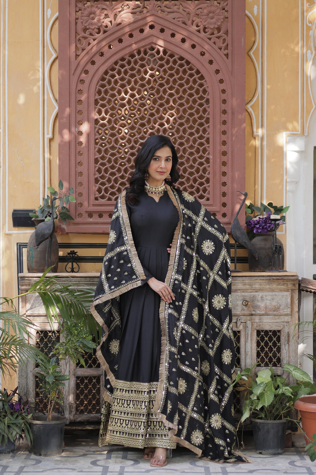 Black georgette embroidered Bhashvika designer Anarkali gown