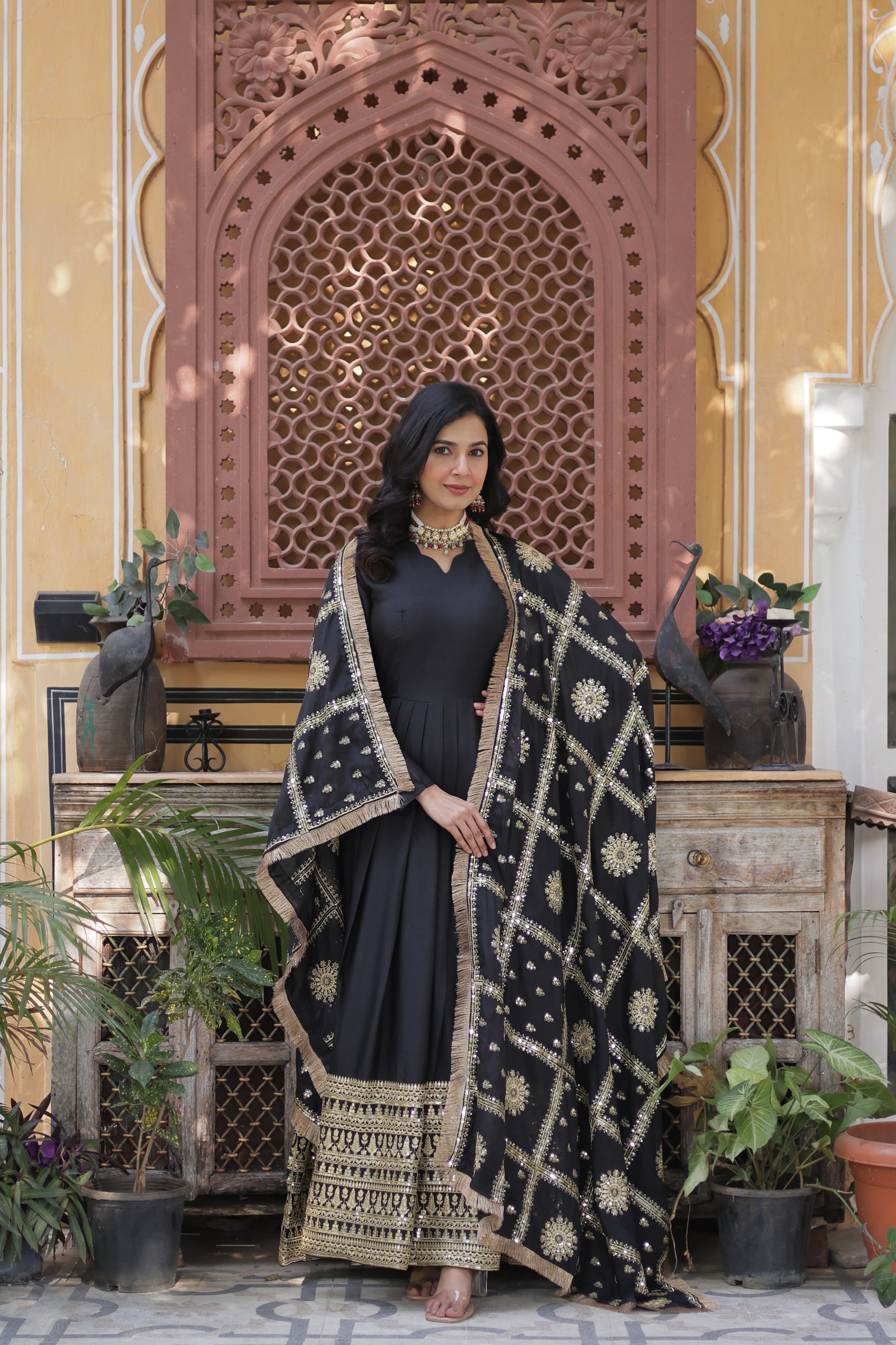 Black georgette embroidered Bhashvika designer Anarkali gown