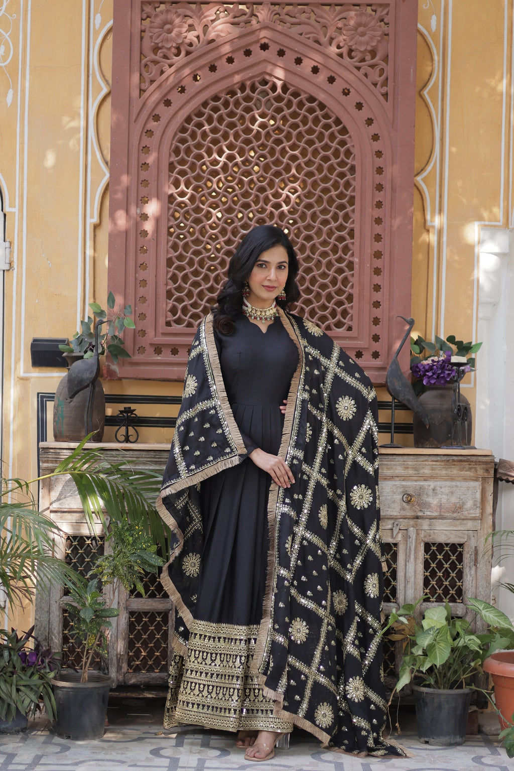 Black georgette embroidered Bhashvika designer Anarkali gown