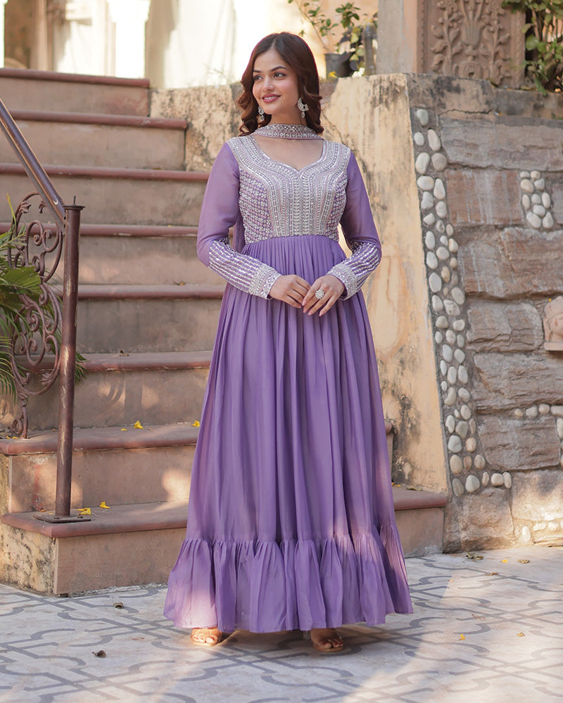 Lavender georgette embroidered Bhavya designer gown set