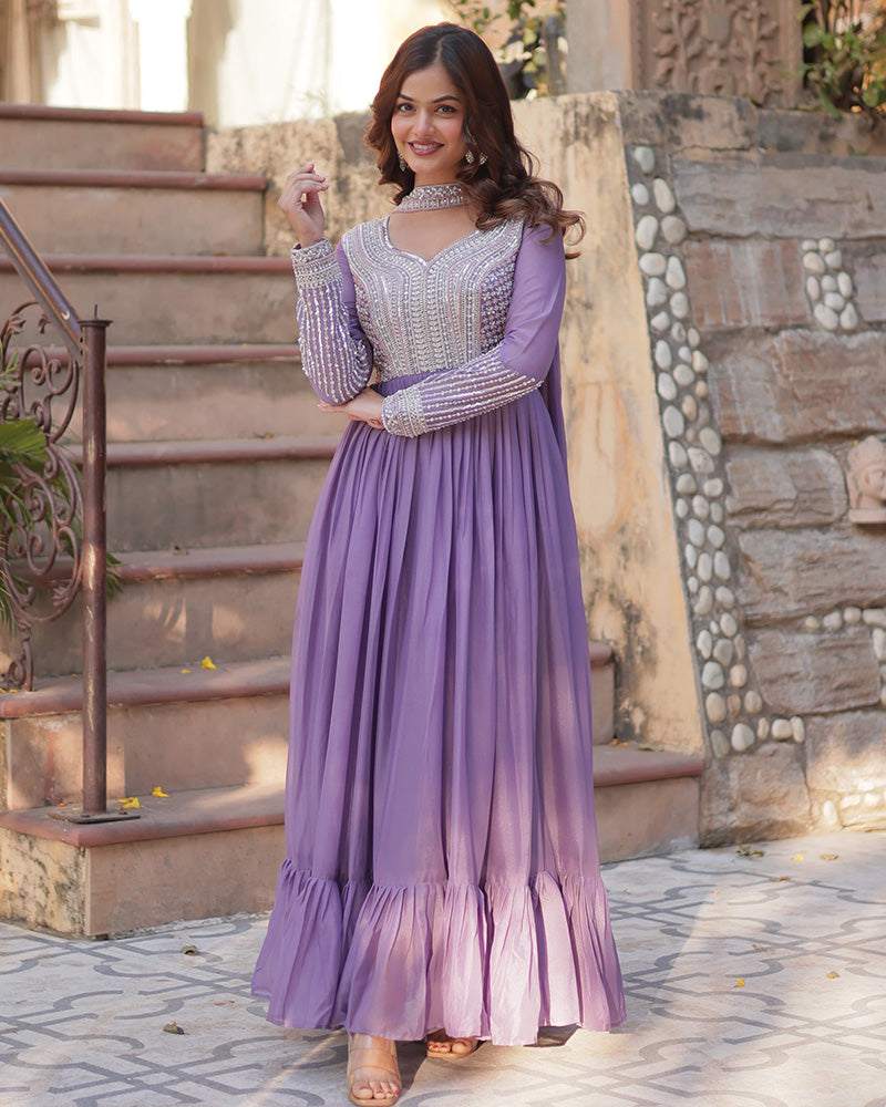 Lavender georgette embroidered Bhavya designer gown set