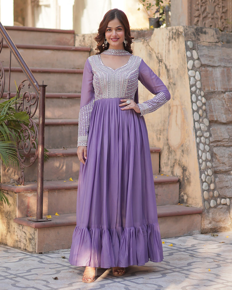 Lavender georgette embroidered Bhavya designer gown set