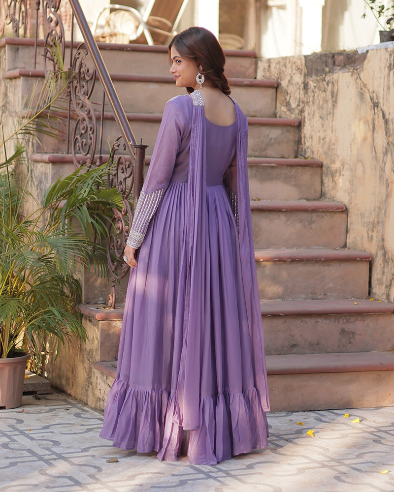 Lavender georgette embroidered Bhavya designer gown set