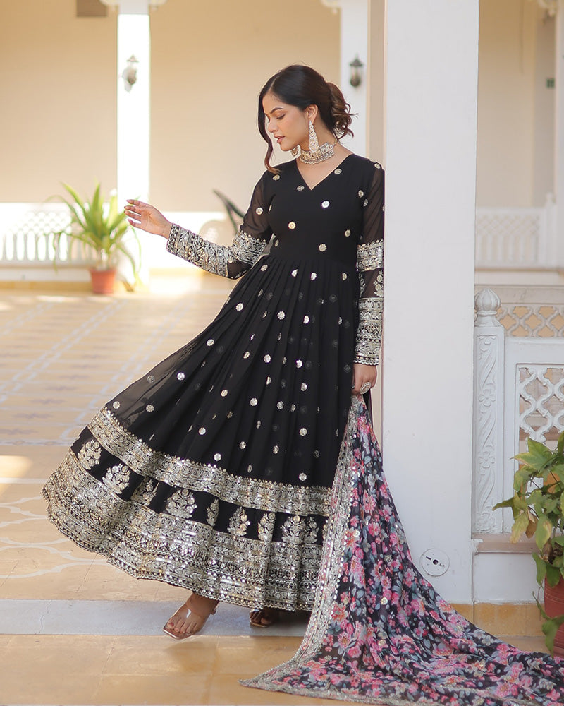 Hridaya black georgette anarkali gown suit set