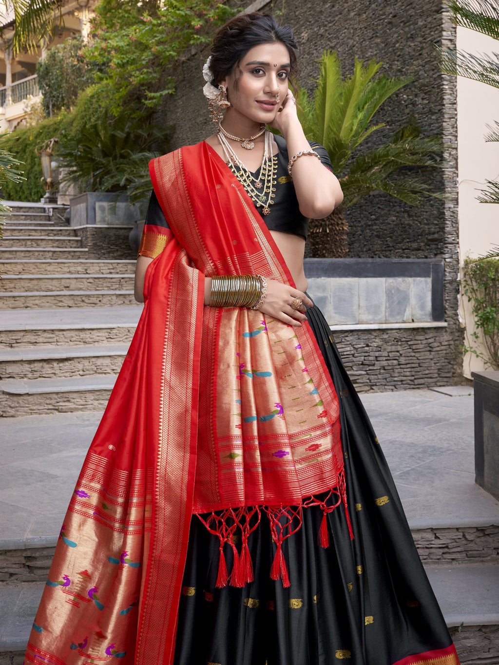 Sayli Black Paithani Jacquard Silk Lehenga Choli with Zari Weaving Work