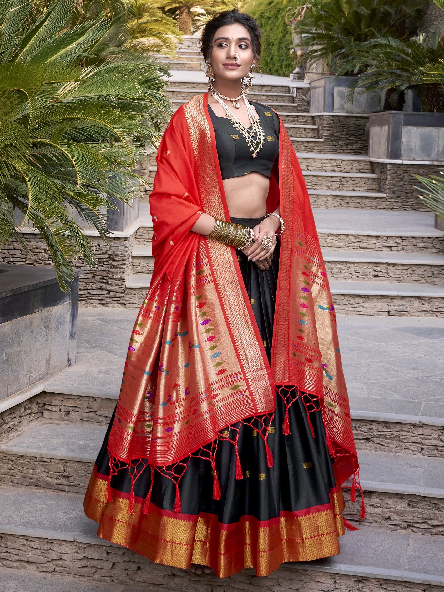 Sayli Black Paithani Jacquard Silk Lehenga Choli with Zari Weaving Work