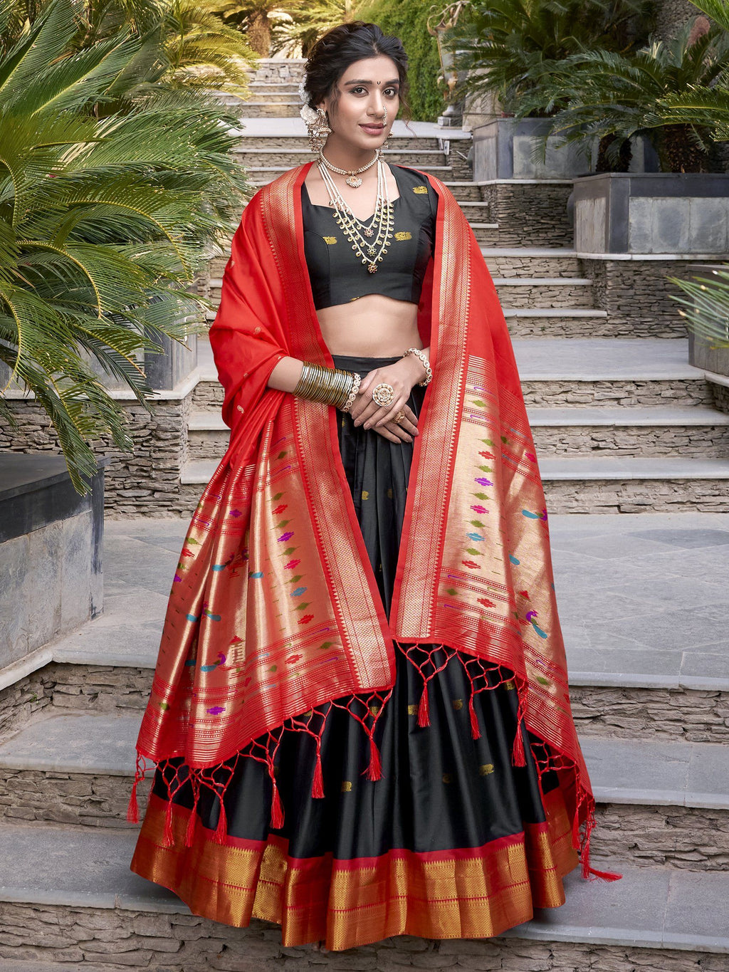 Sayli Black Paithani Jacquard Silk Lehenga Choli with Zari Weaving Work