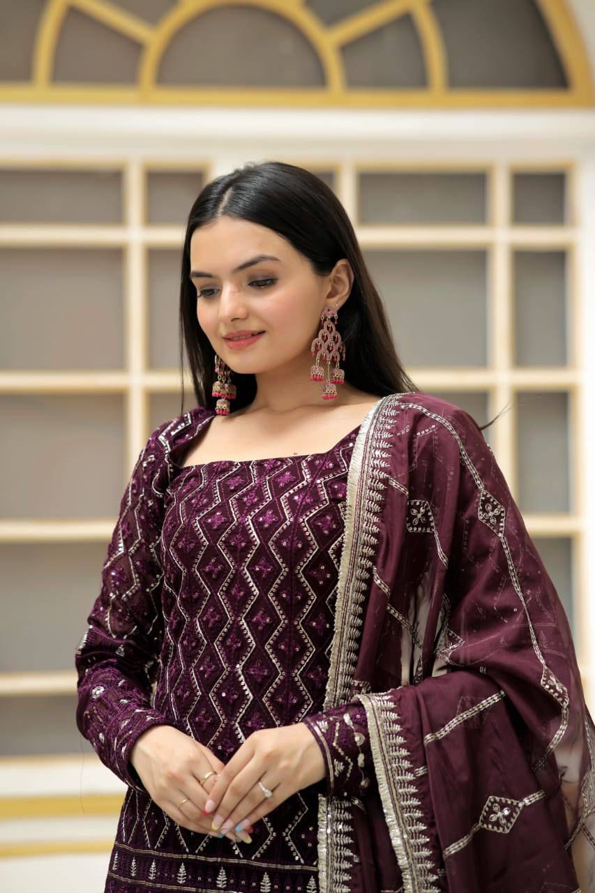 Aranyani embroidered georgette kurti sharara set