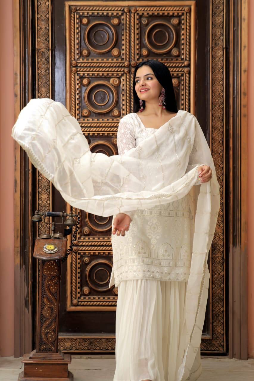 Aranyani embroidered georgette kurti sharara set