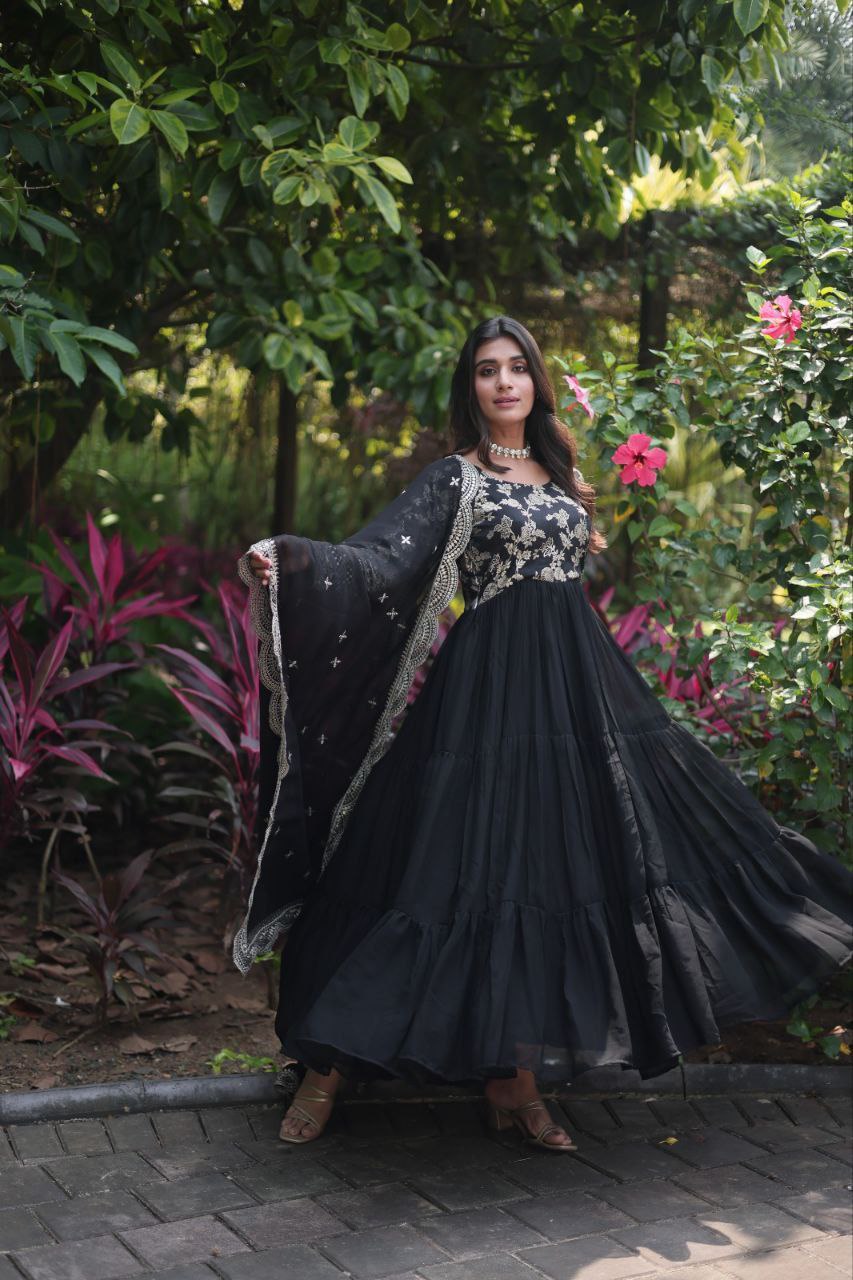 Revati black georgette anarkali gown suit set