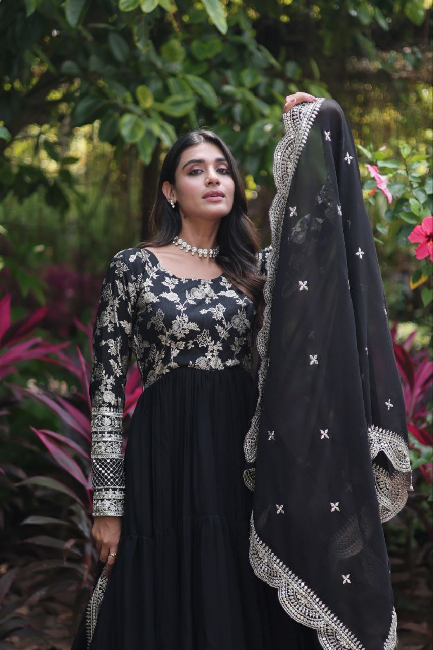 Revati black georgette anarkali gown suit set