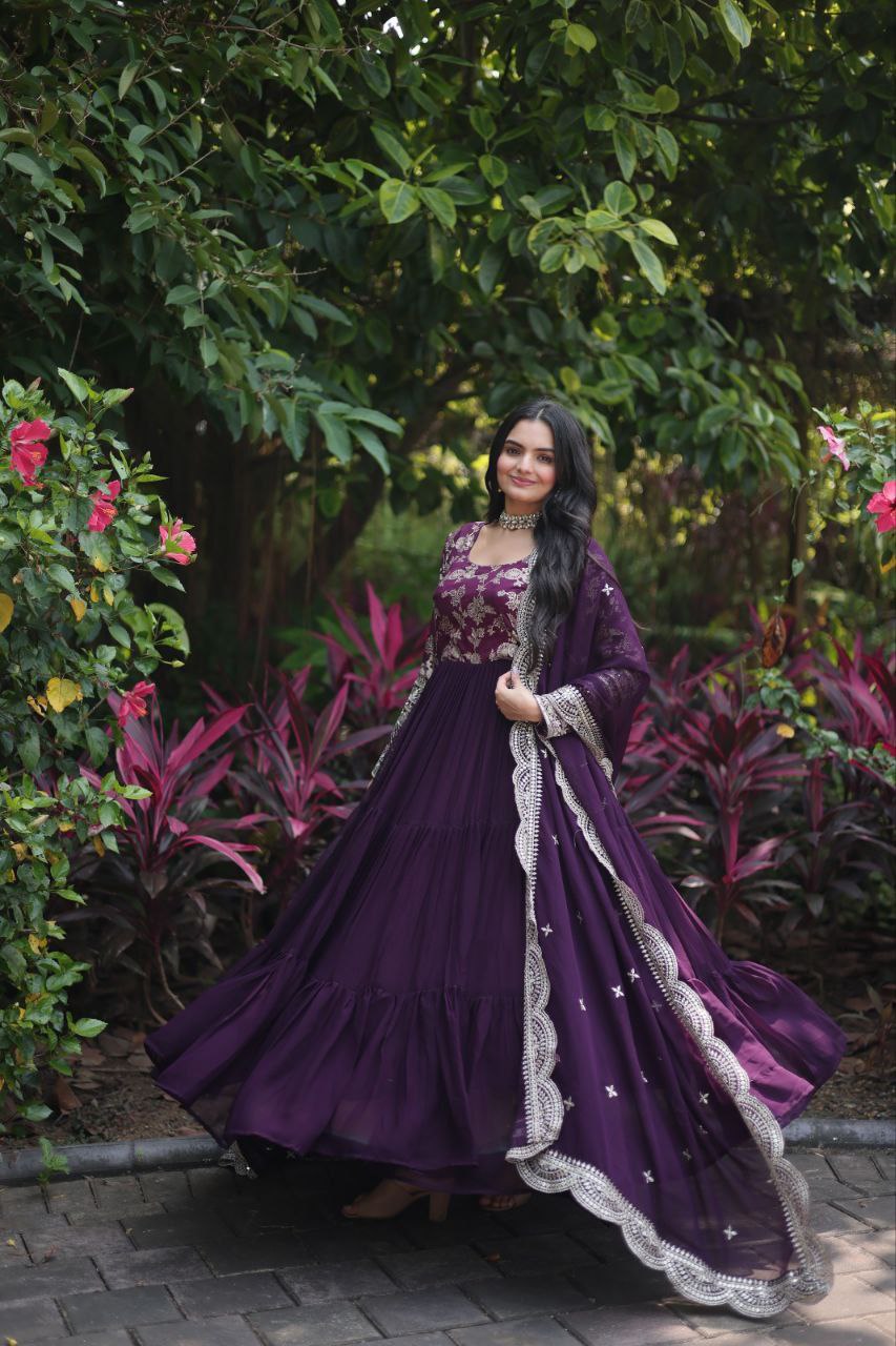 Revati purple georgette anarkali gown suit set