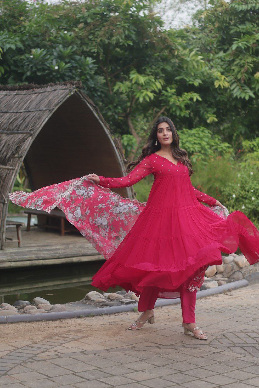 Chhaya Faux Blooming Pink Anarkali Suit Set