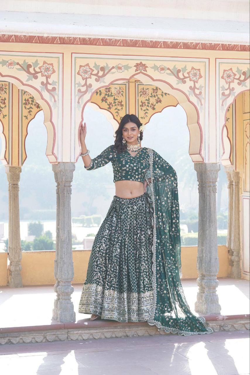 Kaushiki green embroidered lehenga set