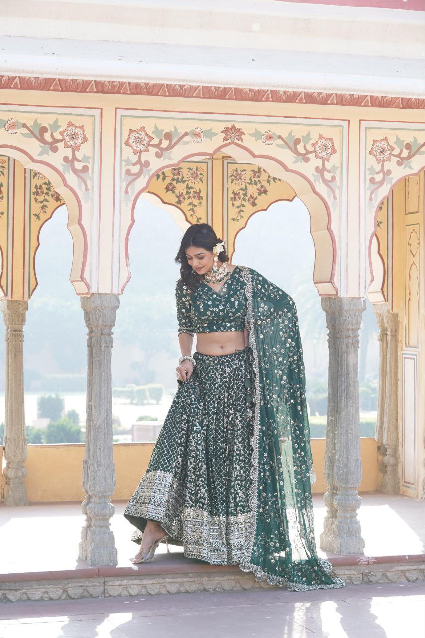 Kaushiki green embroidered lehenga set