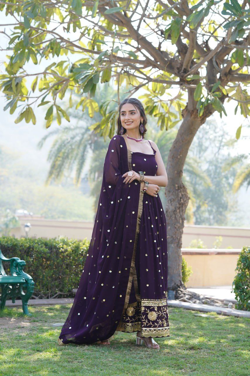 Jiva purple georgette sleeveless anarkali gown set