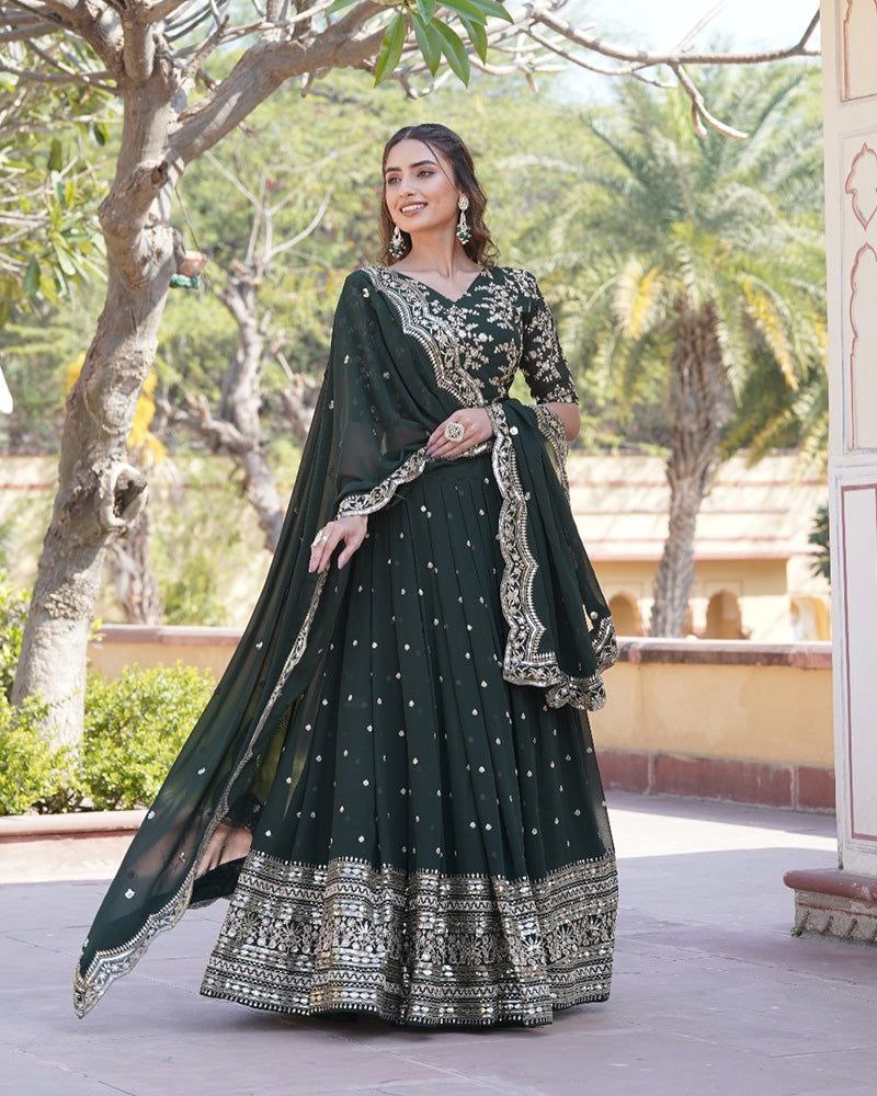 Vilasini Mehendi Green Embroidered Lehenga Set