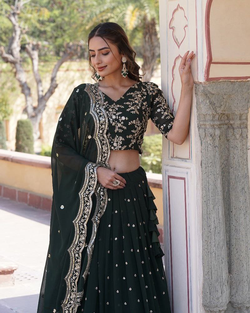 Vilasini Mehendi Green Embroidered Lehenga Set