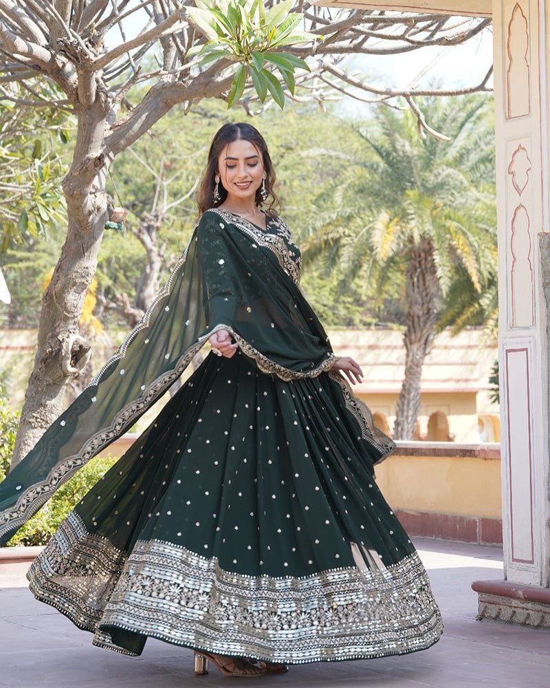 Vilasini Mehendi Green Embroidered Lehenga Set