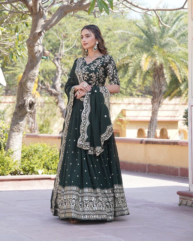 Vilasini Mehendi Green Embroidered Lehenga Set