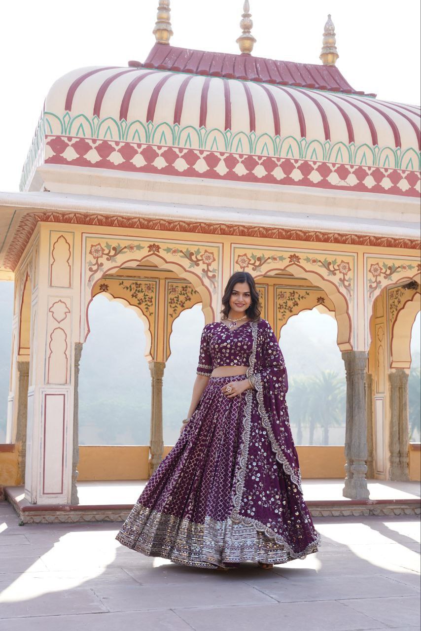 Kaushiki purple embroidered lehenga set