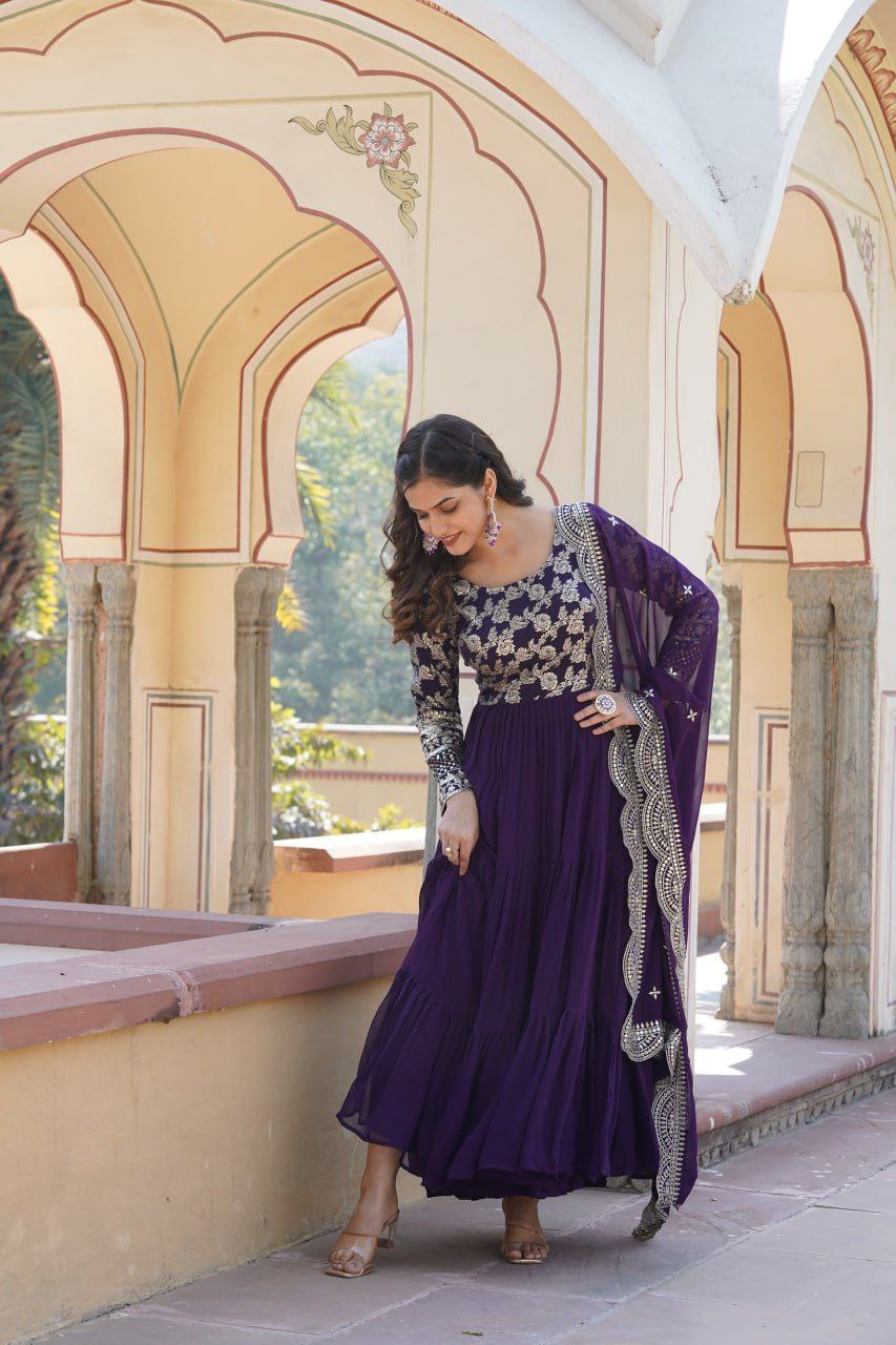 Bhadra georgette blue anarkali gown suit set