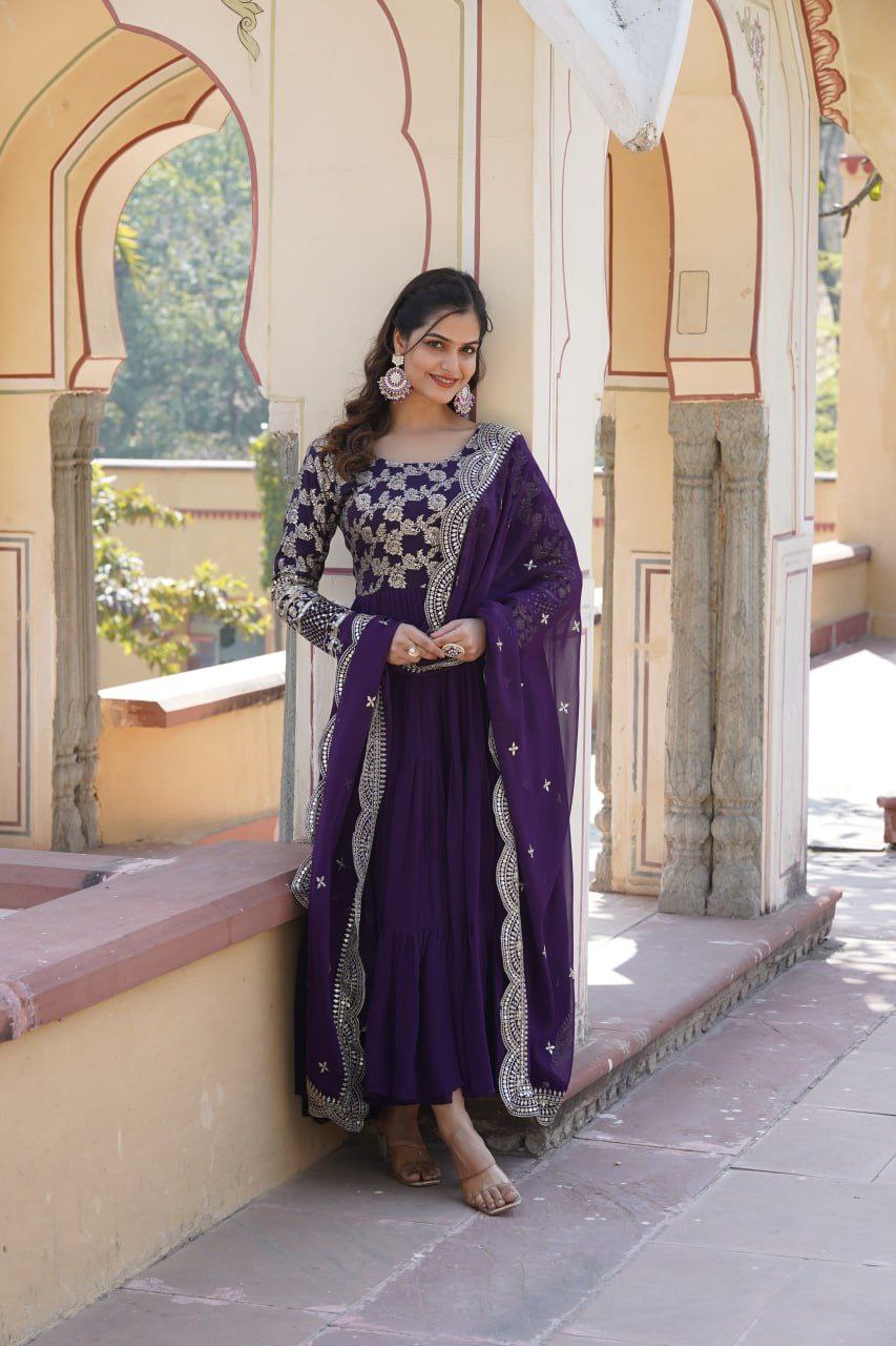 Bhadra georgette blue anarkali gown suit set