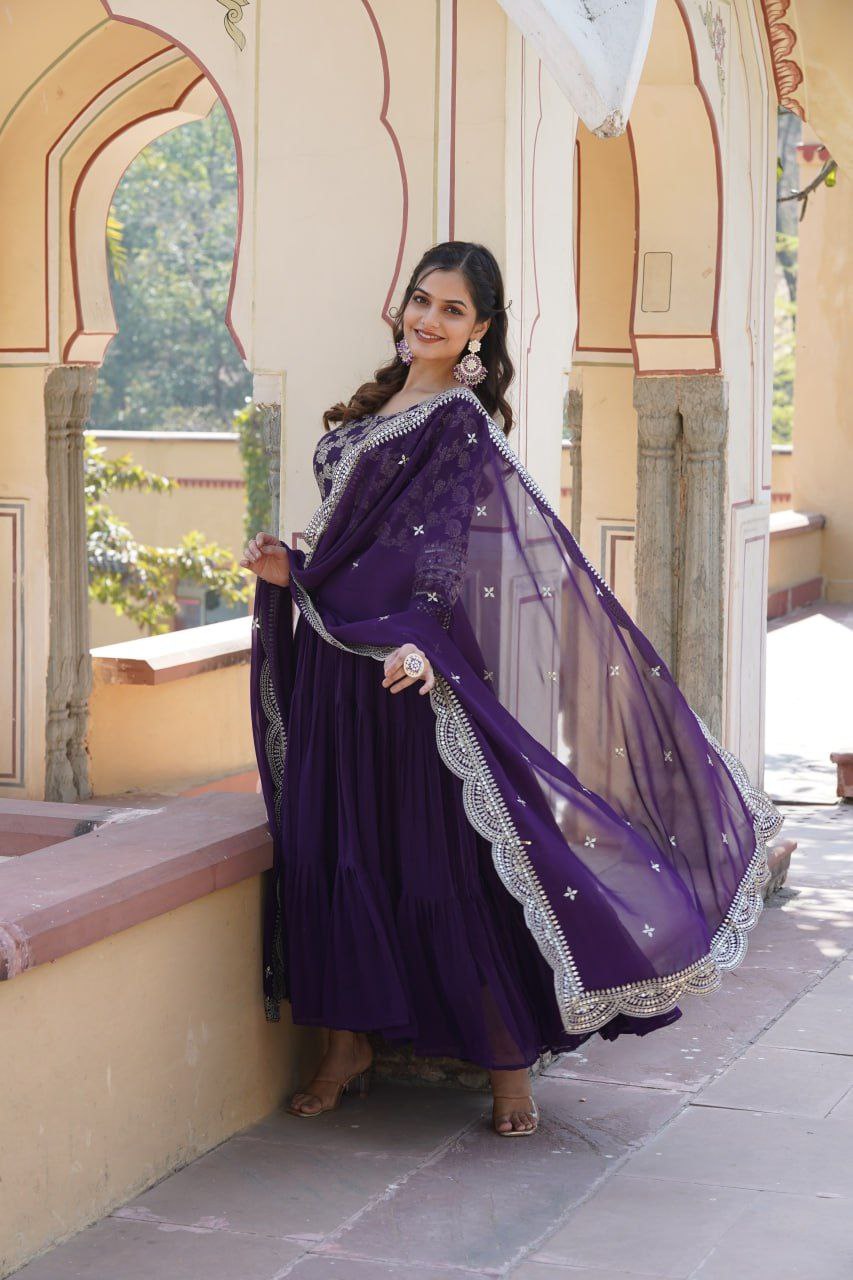 Bhadra georgette blue anarkali gown suit set