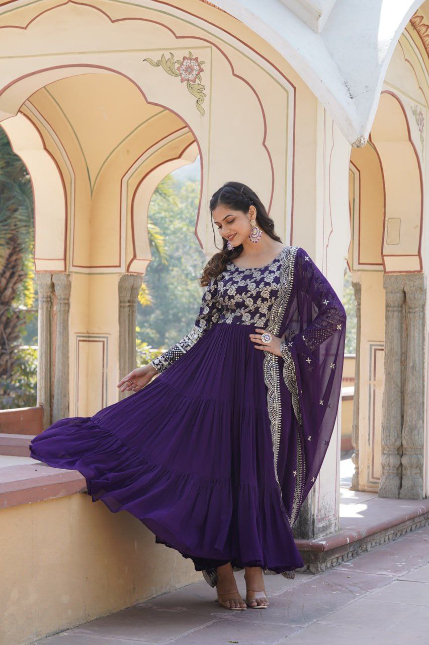 Bhadra georgette blue anarkali gown suit set