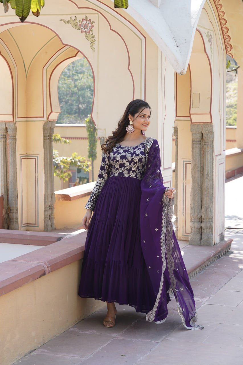 Bhadra georgette blue anarkali gown suit set