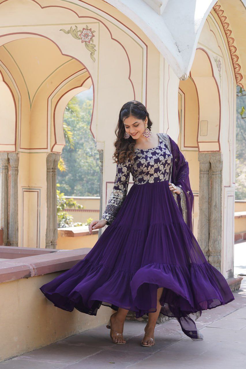 Bhadra georgette blue anarkali gown suit set