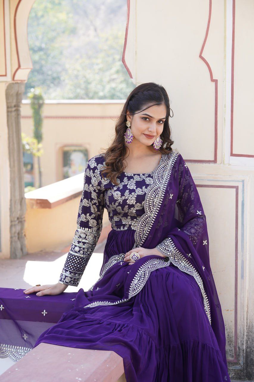 Bhadra georgette blue anarkali gown suit set