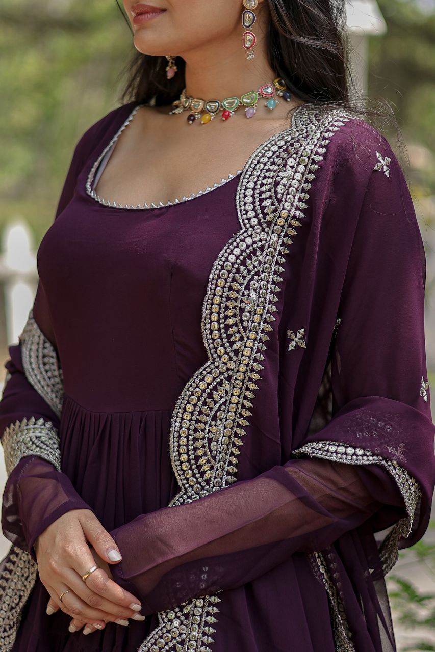 Shreeprada wine georgette anarkali gown set