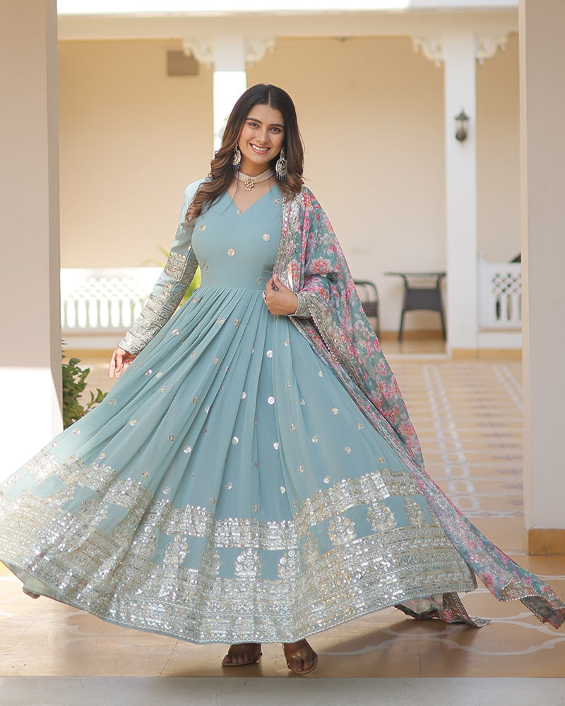 Hridaya sky blue georgette anarkali gown suit set