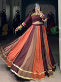 Brown rayon mirror Gamthi lace work Navratri wear lehenga choli