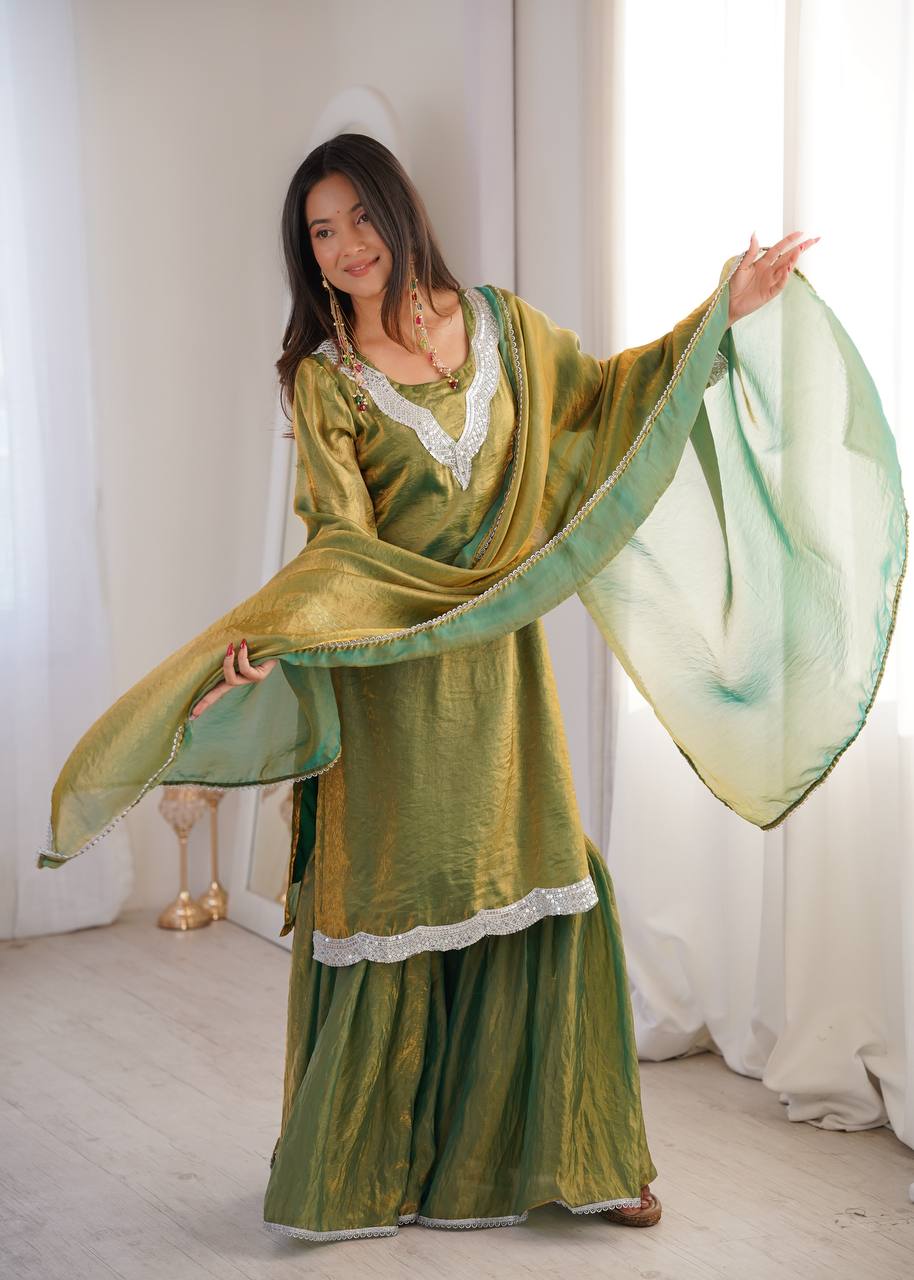 Zeenat Green Kurta Sharara Set