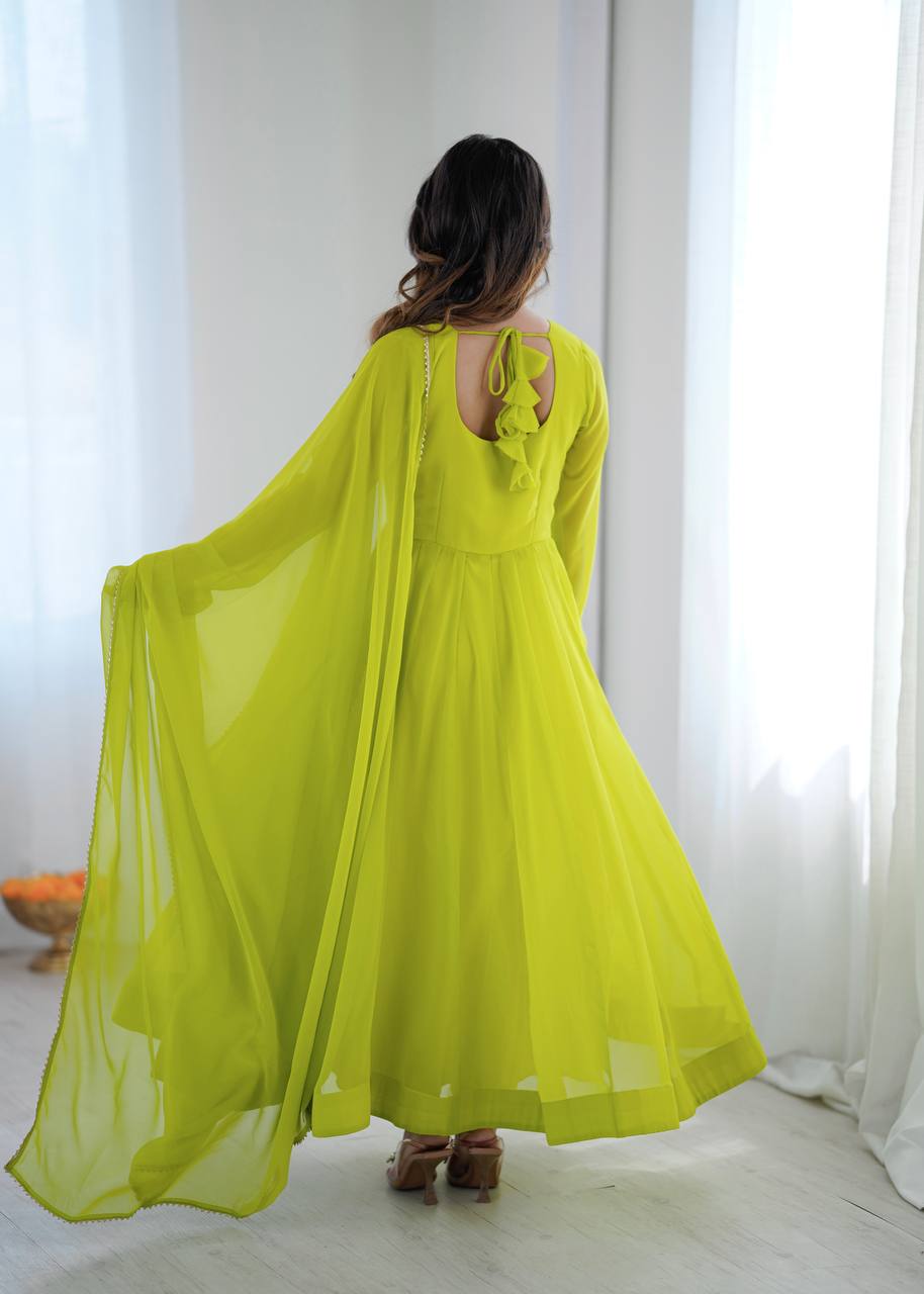 Mehreen Lime Georgette Anarkali Set