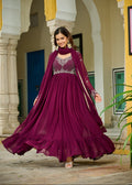 Wine Gown With Beads Embroidery Gown
