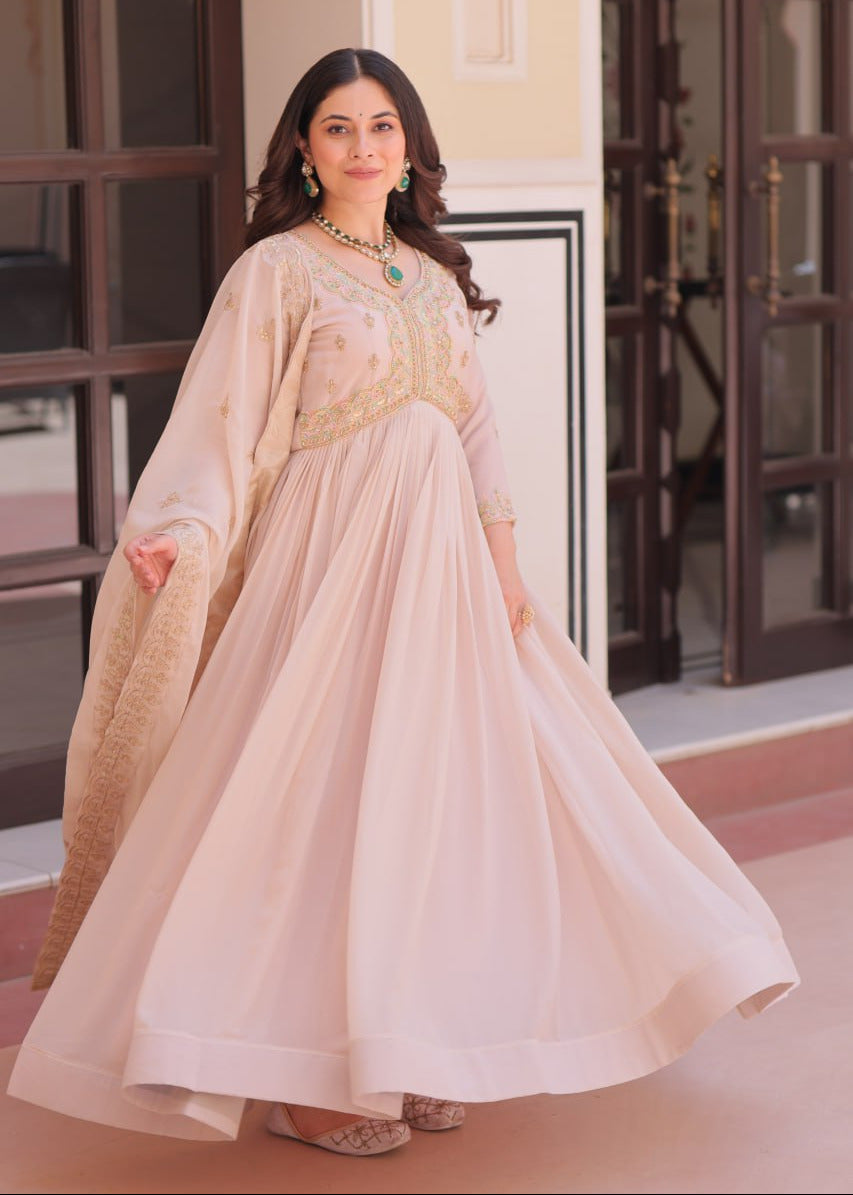 Soft Glow Sequins Embroidered Gown