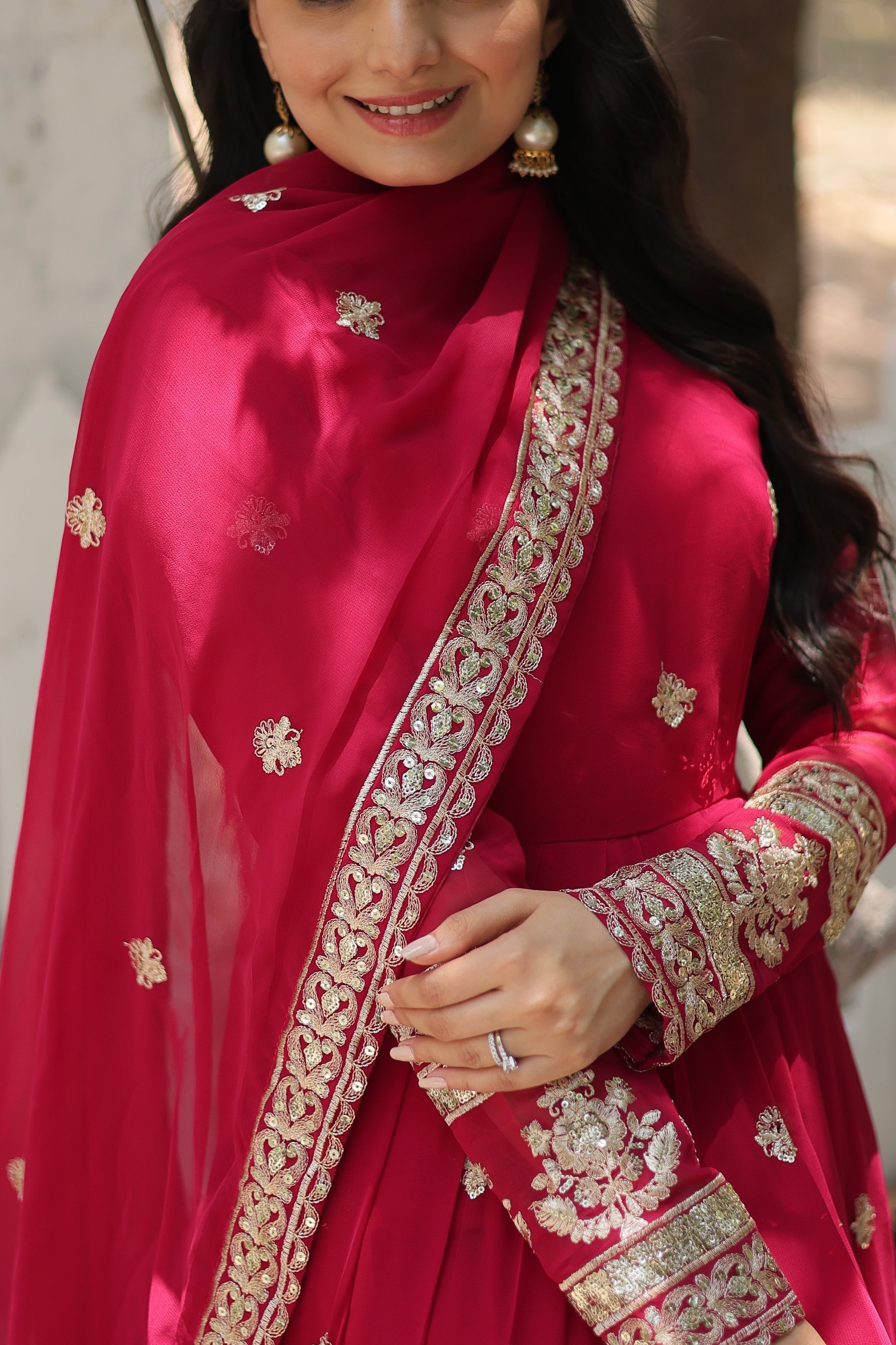 Charvi pink embroidered flared Anarkali gown set