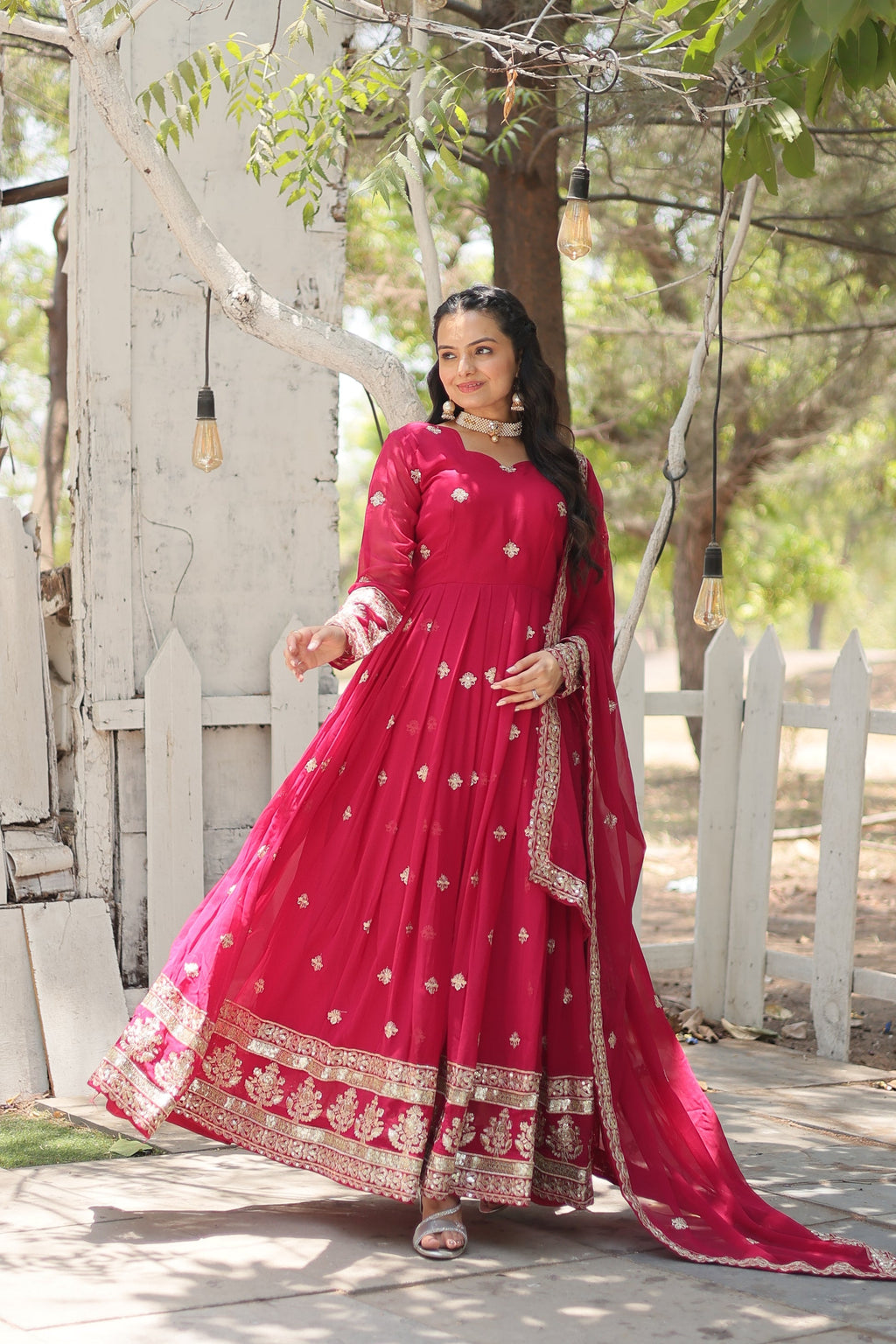 Charvi pink embroidered flared Anarkali gown set