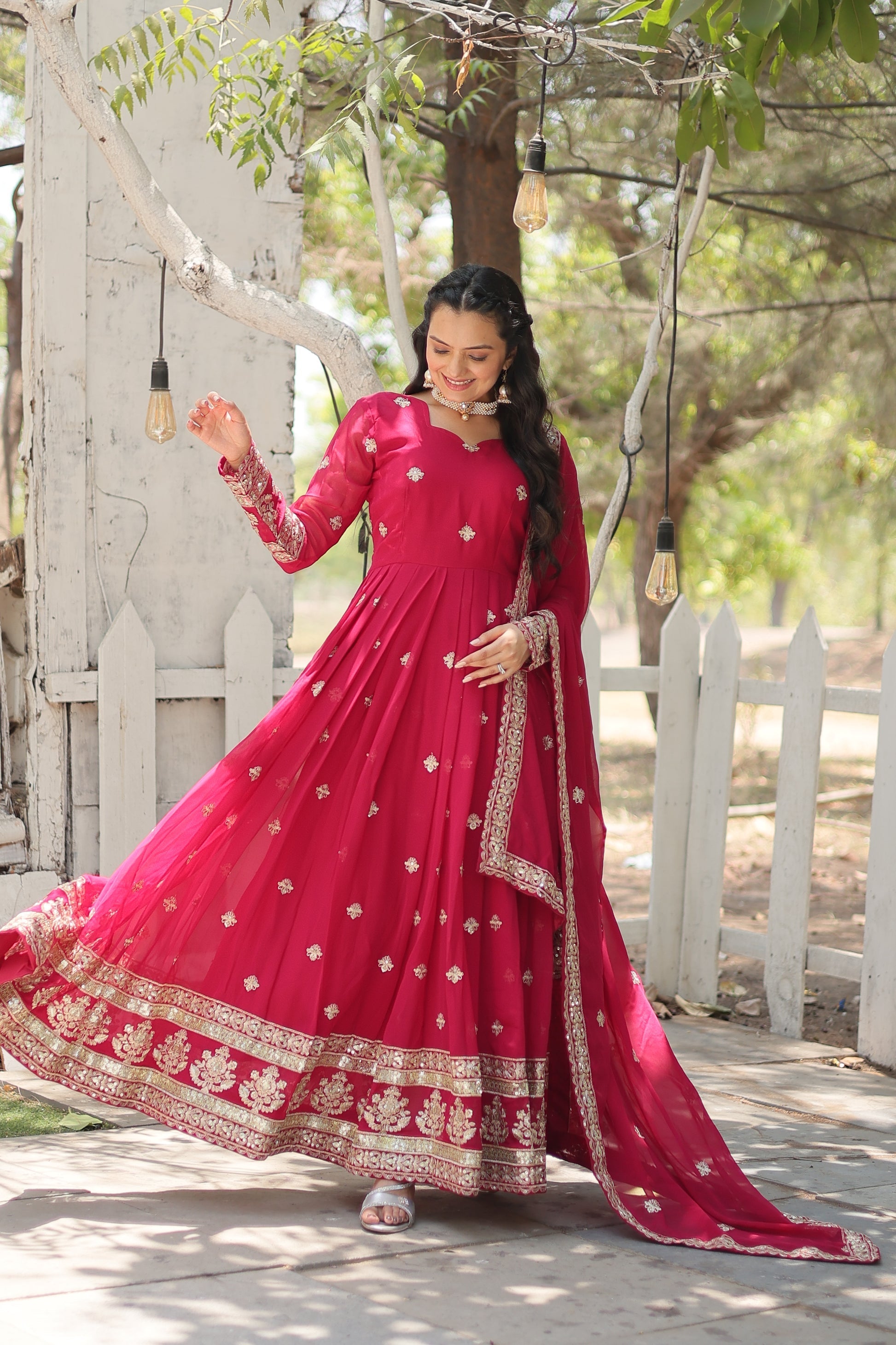 Charvi pink embroidered flared Anarkali gown set