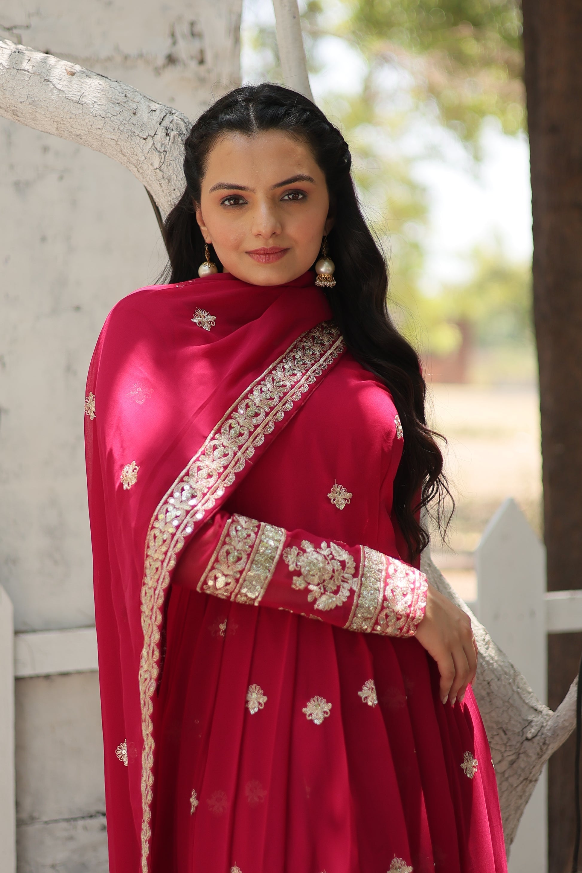 Charvi pink embroidered flared Anarkali gown set