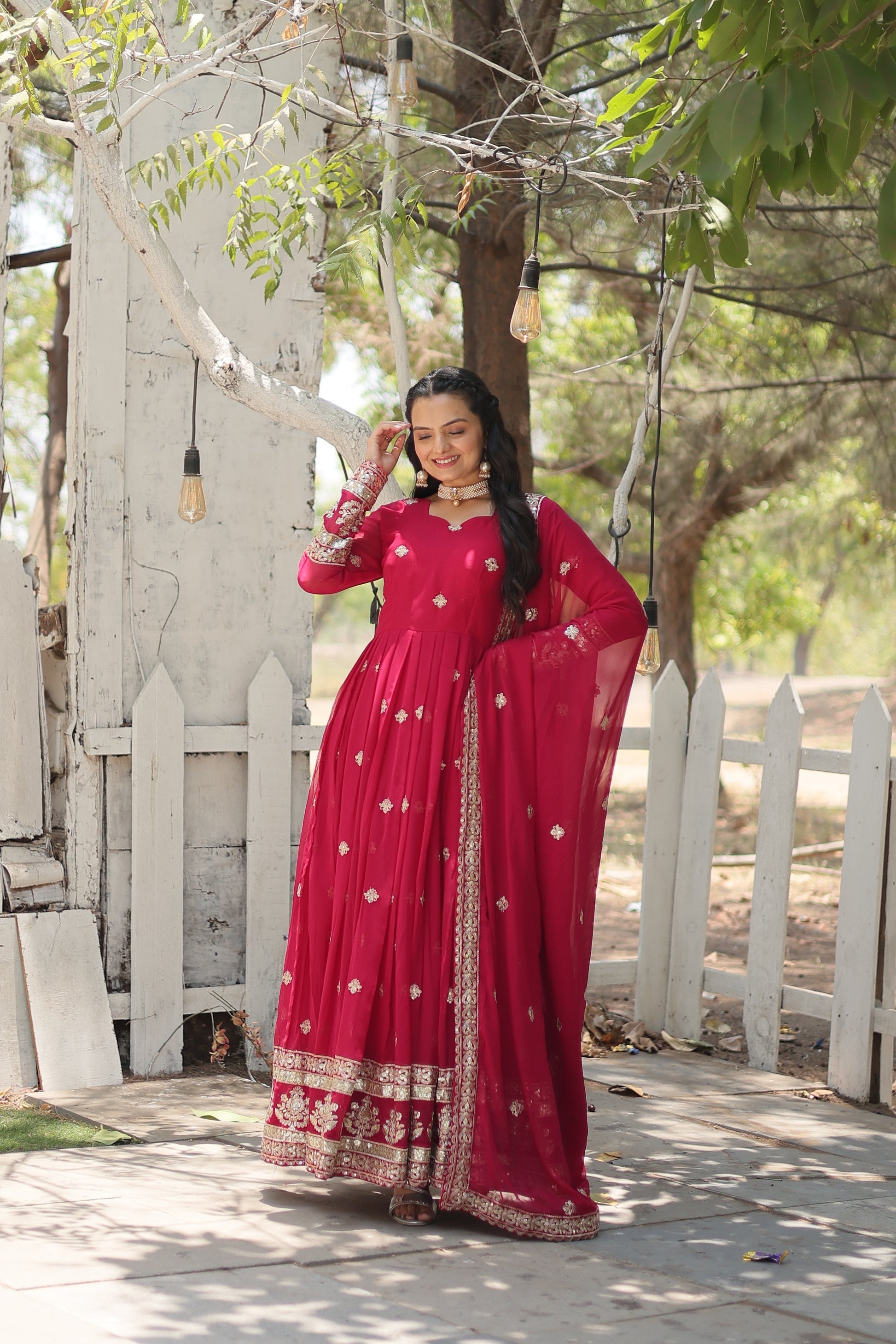 Charvi pink embroidered flared Anarkali gown set