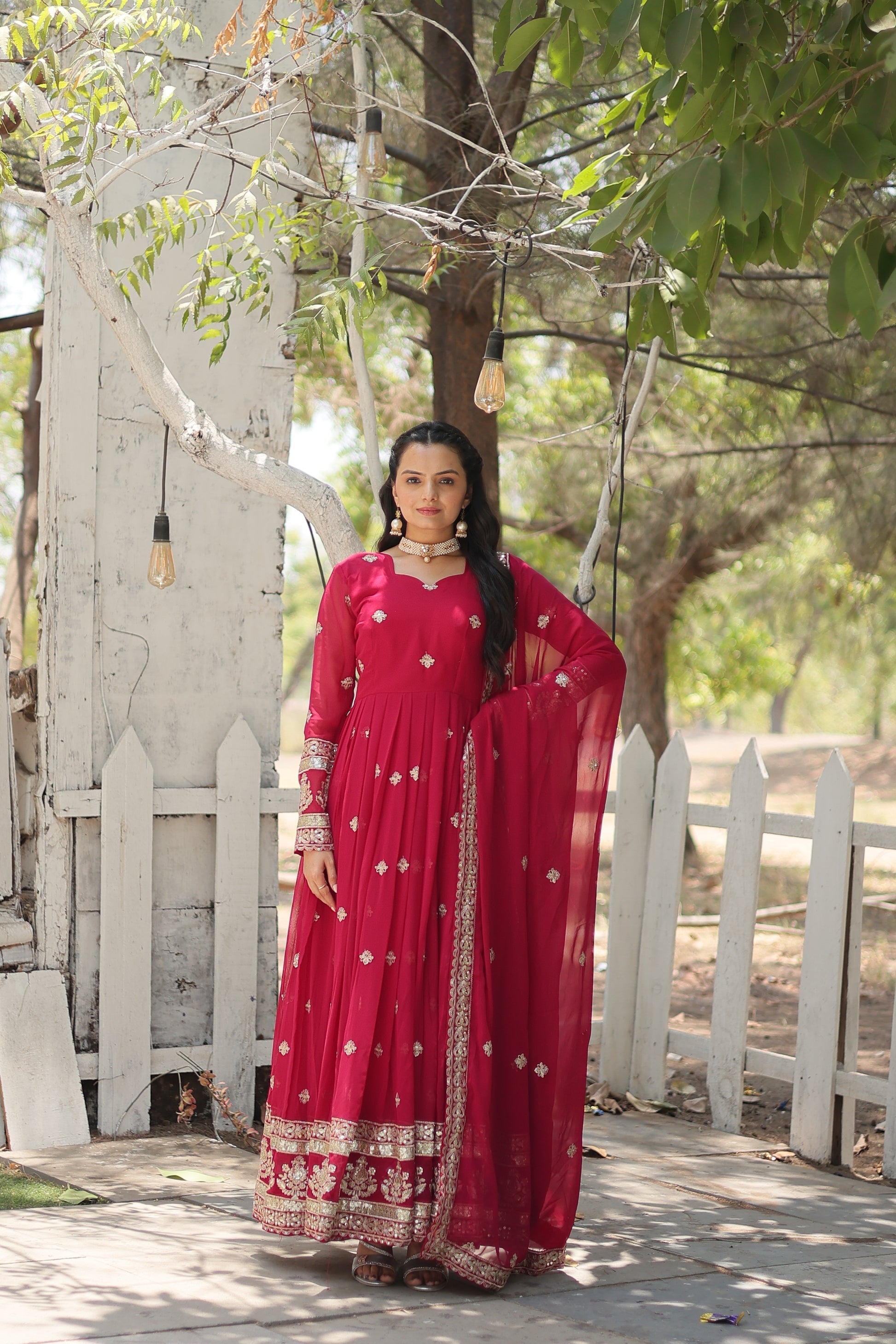 Charvi pink embroidered flared Anarkali gown set