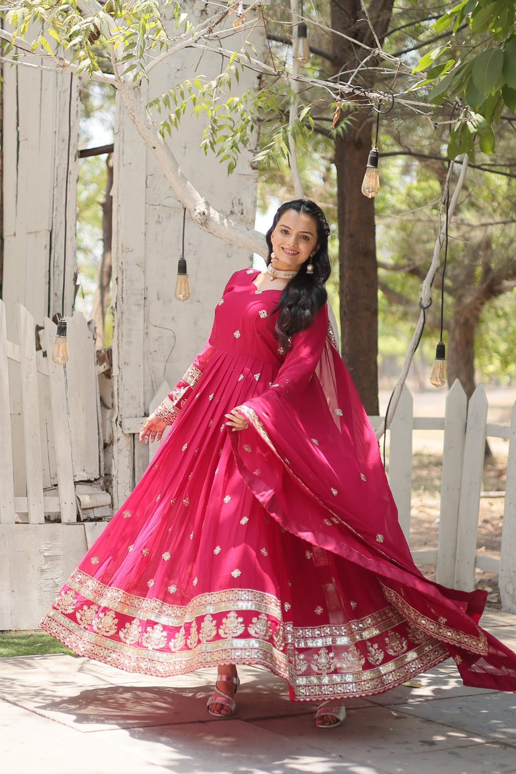 Charvi pink embroidered flared Anarkali gown set