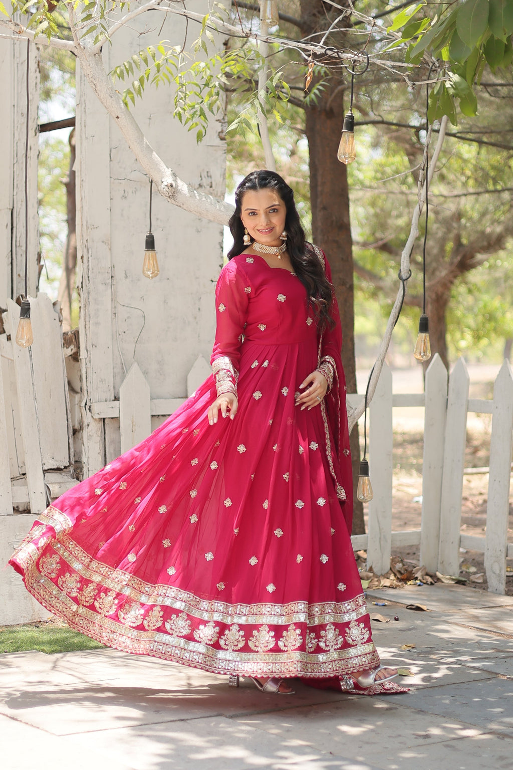 Charvi pink embroidered flared Anarkali gown set